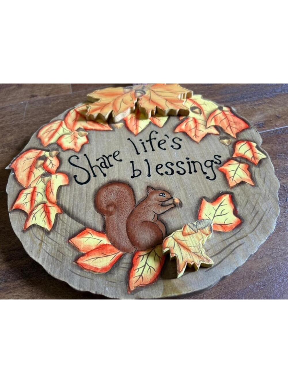 Handcrafted Wooden Autumn Wall Hanging with Squirrel and Leaves